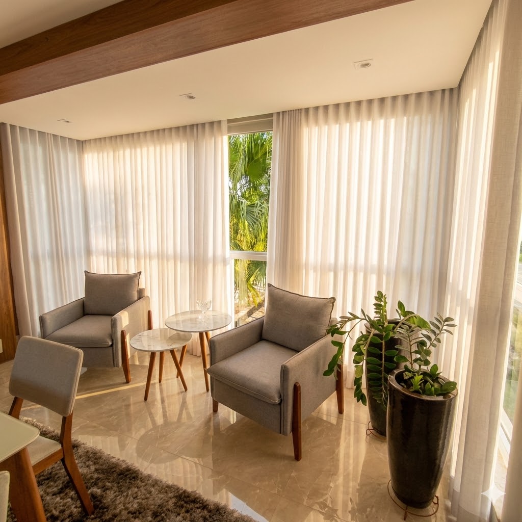 Cortina de linho com forro sob medida em sala de estar elegante - Original Deccor
